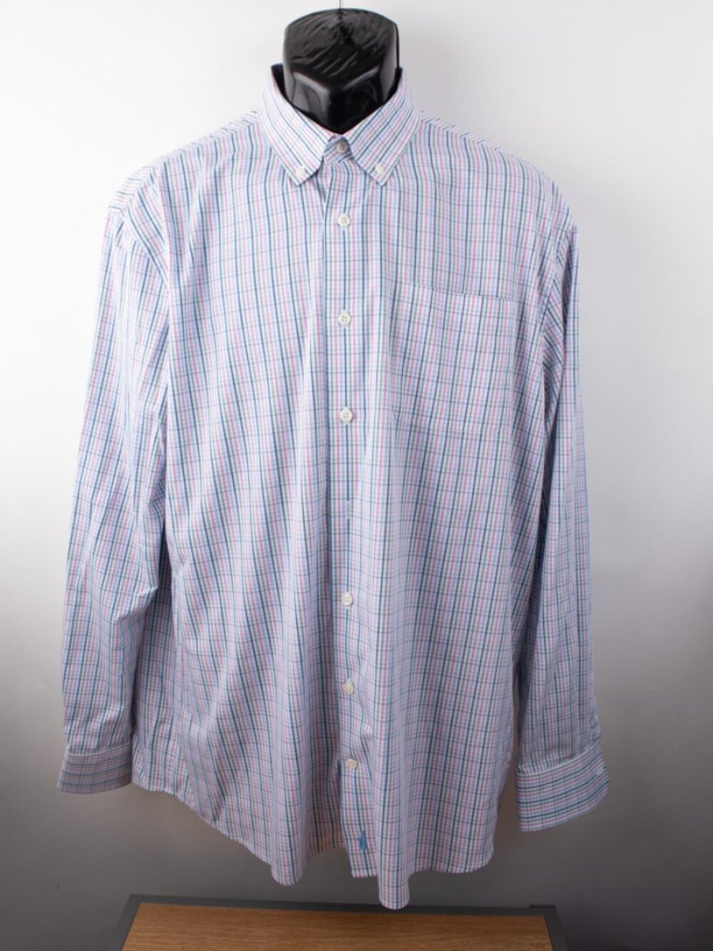Johnnie O Men's Large Performance Long Sleeve Check Purple Green Blue